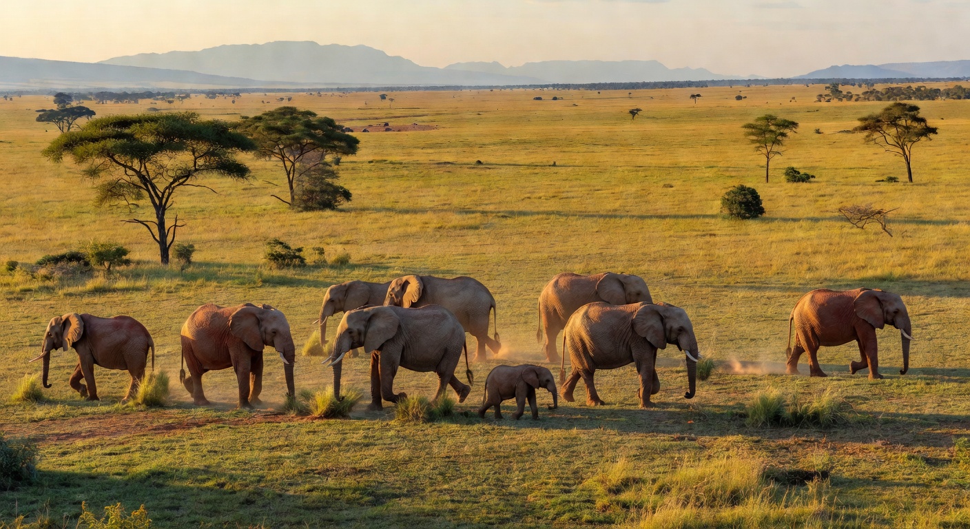 Elephants at Queen Elizabeth National Park sunset