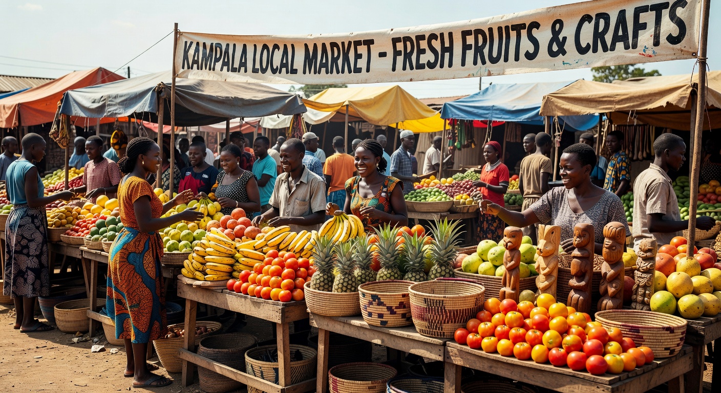 Vendors at a bustling Kampala market