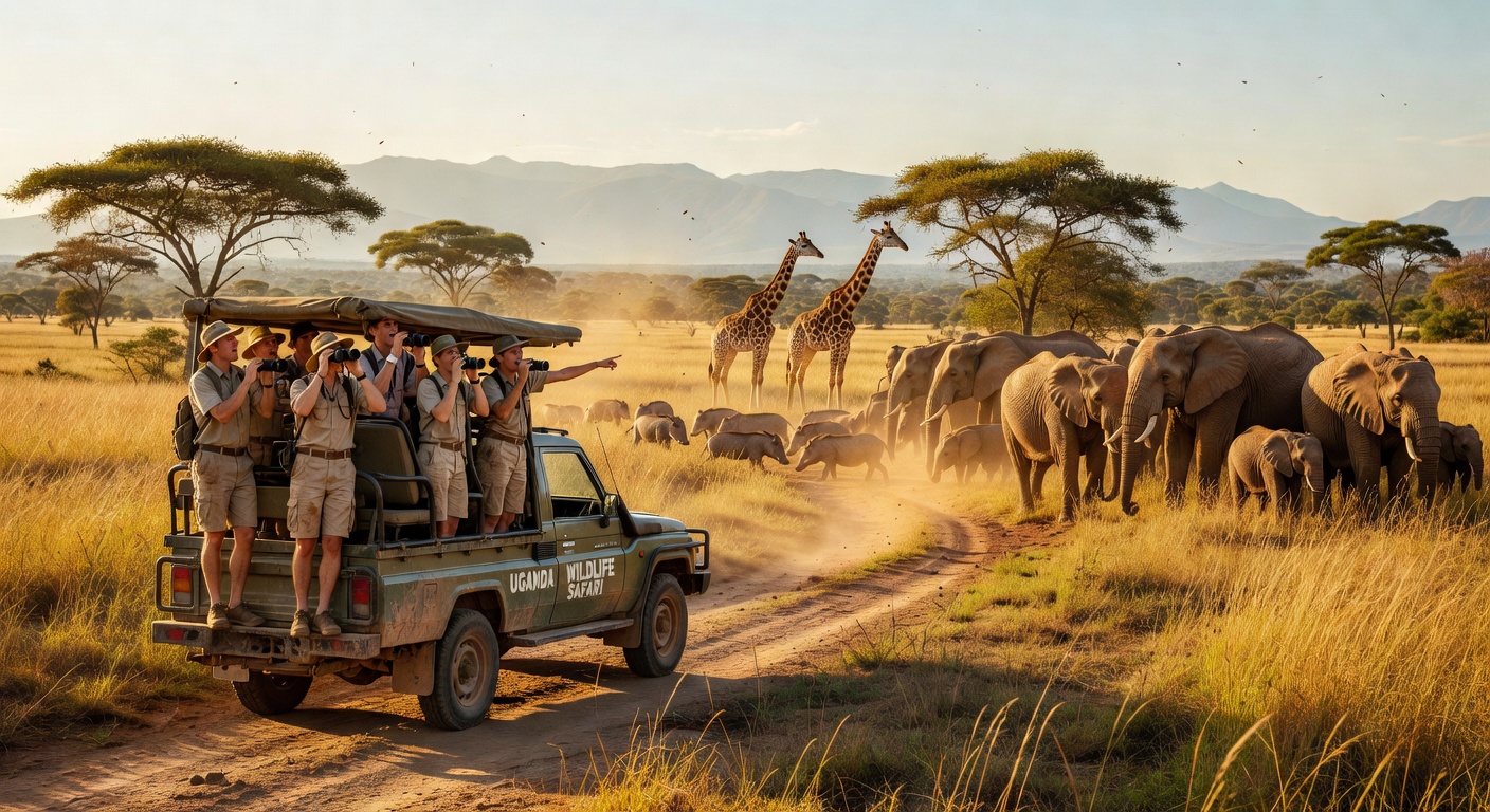 Safari tourists in Uganda national park