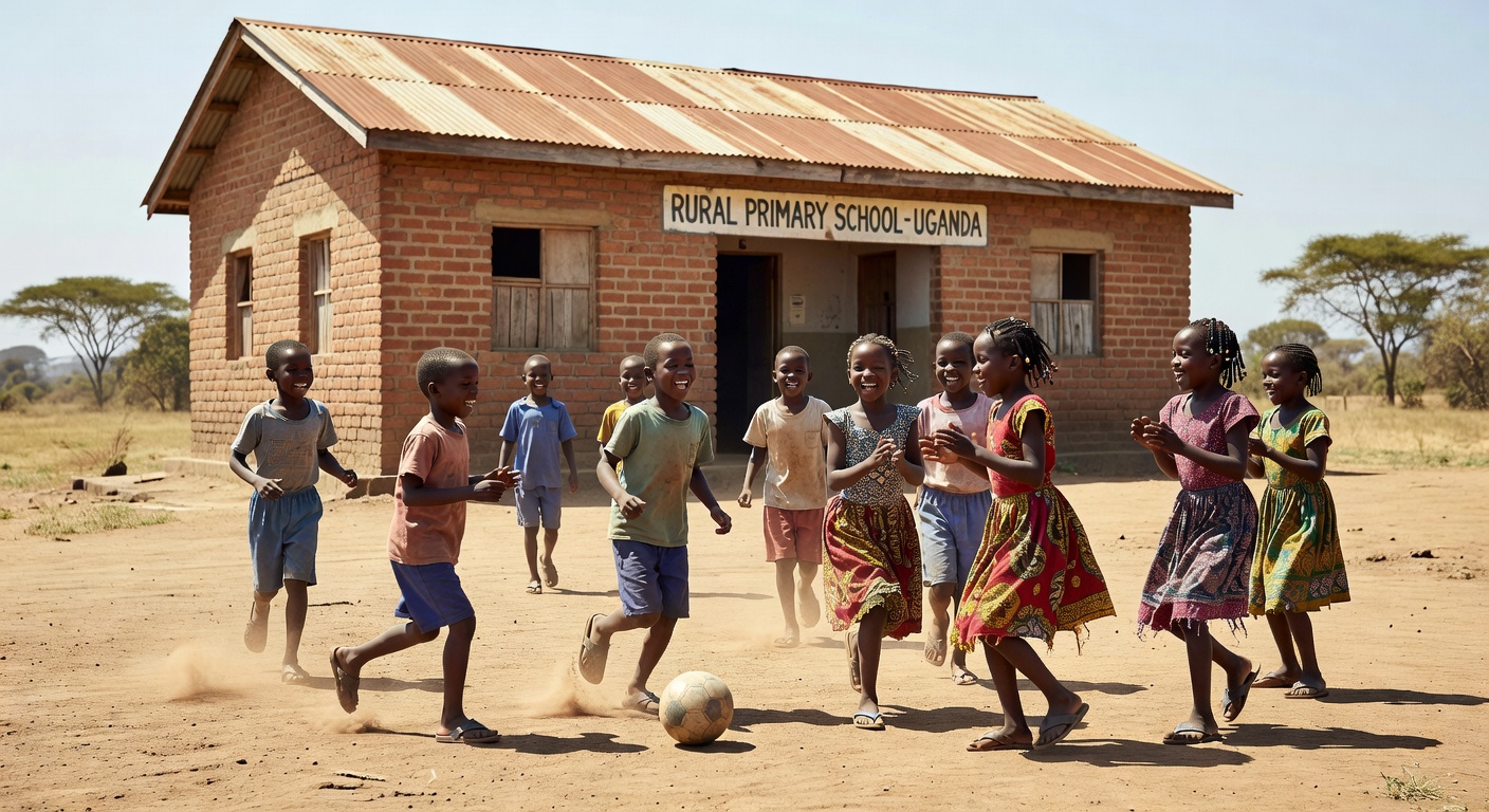 Ugandan children at school learning